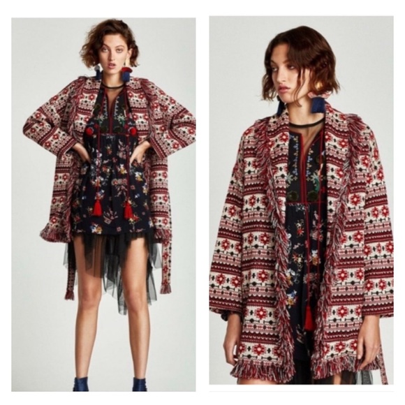 Zara Tribal Navajo Jacquard Aztec Cardigan Coat Blogger M Southwestern Western - Picture 1 of 8